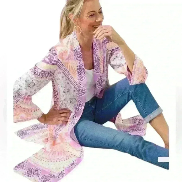 Chico’s Coastal Tile Duster Multicolored Lined Size 1 (8-10) - Picture 3 of 12